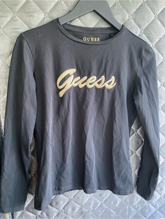 Guess Tops - GUESS Black Long-Sleeve Rhinestone Logo Tee – Size m